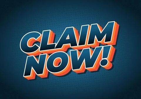 A bold and colorful graphic featuring the text CLAIM NOW! in 3D style, set .. 库存插图