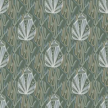 Bold and minimal ocean shell pattern for trendy designs. Coastal shell text.. Illustrazione stock