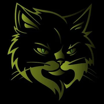 A bold and stylish cat head that glows in shades of green. Stock Illustration