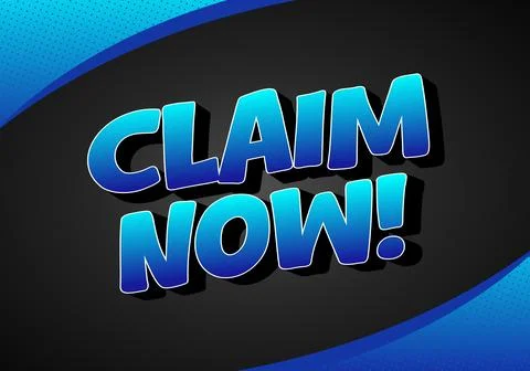 A bold and vibrant graphic featuring the text Claim Now! in a blue gradient.. Illustrazione stock