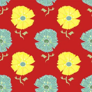 Bold And Vibrant Regular Repeat Pattern In Green, Yellow And Bright Red Stock Illustration