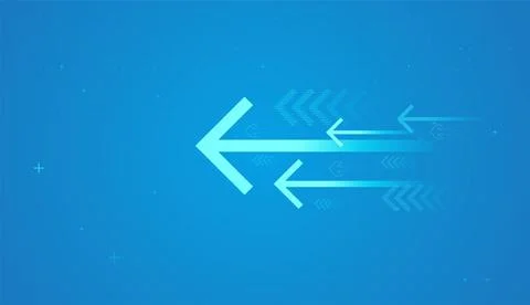 The Bold arrows moving left across a digital blue background symbolize a ba.. Stock Illustration