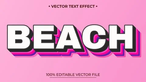 Bold Beach Text Effect with Pink Background and Editable Vector File Illustrazione stock