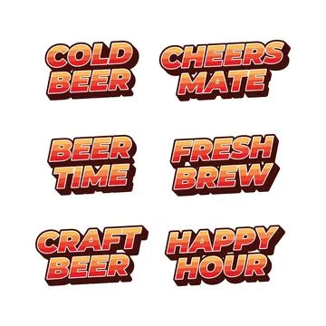 Bold Beer Typography Design Collection with Gradient Red Orange Text Stock Illustration