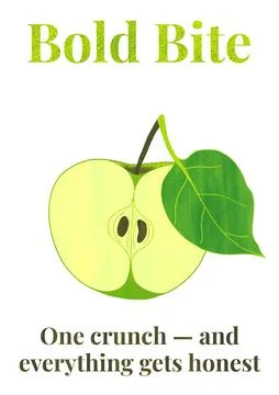 Bold Bite  Apple Watercolor Printable Wall Art Poster Stock Illustration