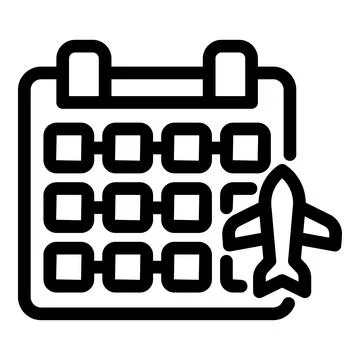 Bold black and white icon illustrating a calendar with a rocket, symbolizing a Stock Illustration