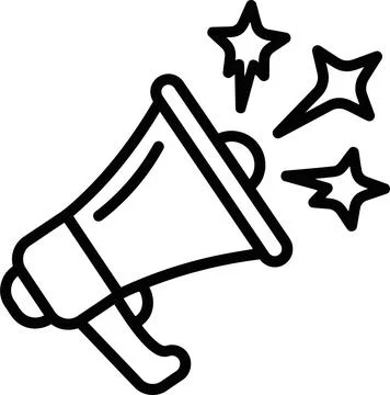 A bold black and white line art illustration of a handheld megaphone icon f.. Illustrazione stock