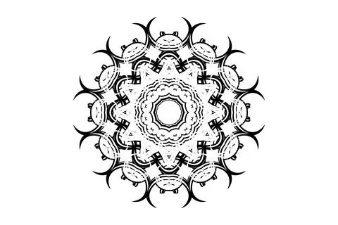 Bold black and white mandala design set against a white background 库存插图
