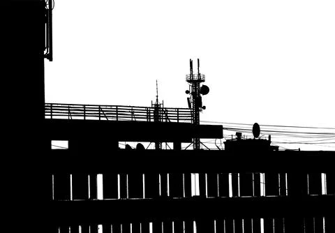 Bold black and white stencil style urban apartment block silhouette with graphic Stock Illustration