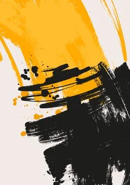 Bold Black and Yellow Abstract Brushstroke Composition Stock Illustration