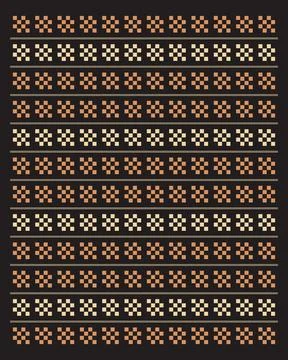 A bold black backdrop features repeated orange and cream pixel motifs arran.. Illustrazione stock