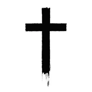 Bold black cross painted with rough brush strokes on white background. イラスト素材