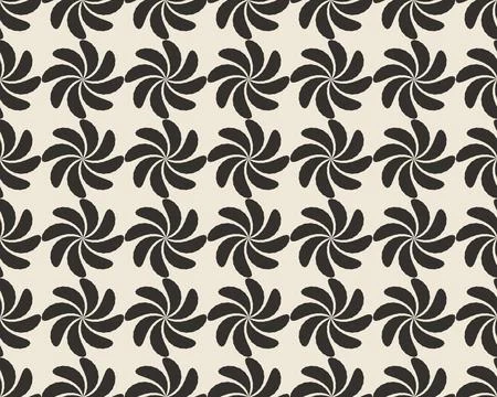 Bold black curved rosettes repeat across an ivory field in a playful yet re.. Stock Illustration
