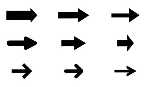Bold Black Directional Arrows Vector Set Stock Illustration
