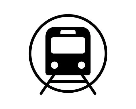 Bold black icon of a train in a circle, perfect for transportation, travel,.. Stock Illustration