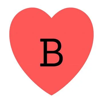 Bold black letter b centered on a vibrant coral red heart shape Stock Illustration