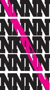 Bold Black Letter N Pattern with Pink Lightning Bolt Accent - Graphic Design Stock Illustration