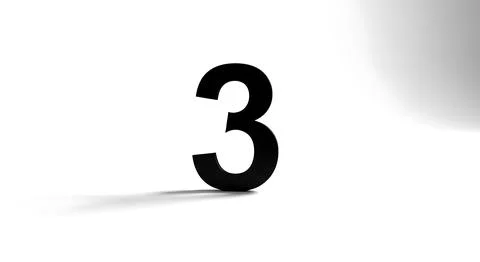 A bold black number 3 casts a shadow on a stark white background, creating .. Stock Illustration
