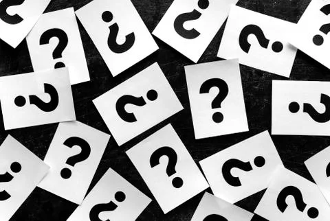 Bold black question marks on paper cards 스톡 사진