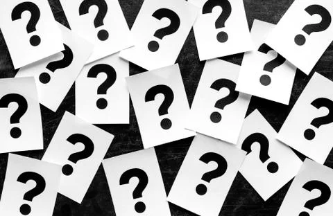 Bold black question marks on paper cards Stock-Fotos
