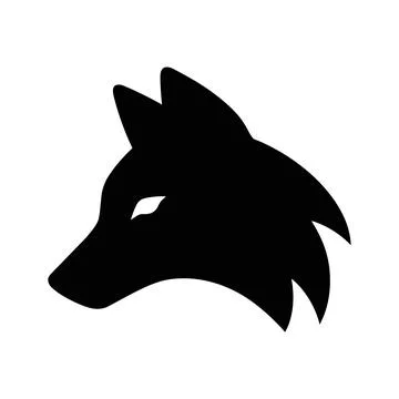 Bold black silhouette of a wolf head profile, sharp ears and fur details, i.. Stock Illustration