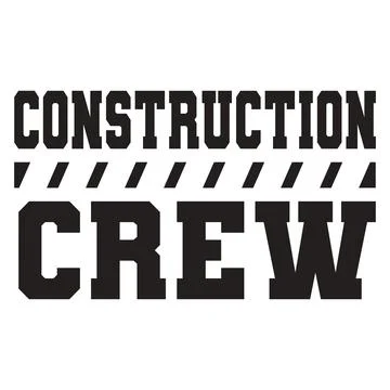 Bold black text reading CONSTRUCTION CREW is separated by a black and white d Ilustración de archivo