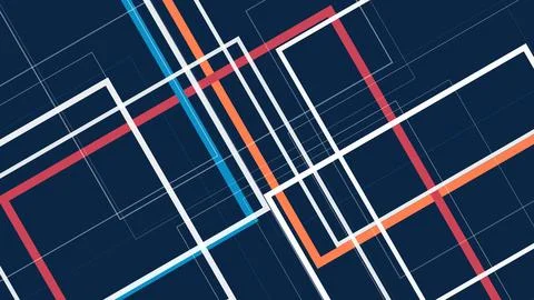 Bold blue abstract composition with intersecting geometric frames and vivid.. Illustrazione stock