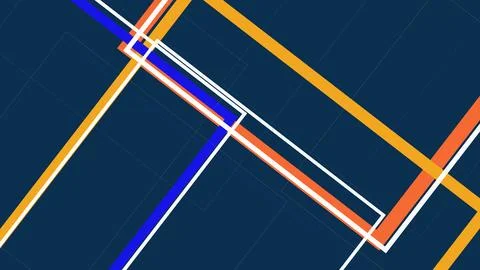 Bold blue and orange pathways meet across a deep navy field, combining tech.. Illustrazione stock