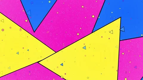 Bold blue, pink, and yellow shapes overlap with dots, triangles, and playful out Stock Footage 340999705