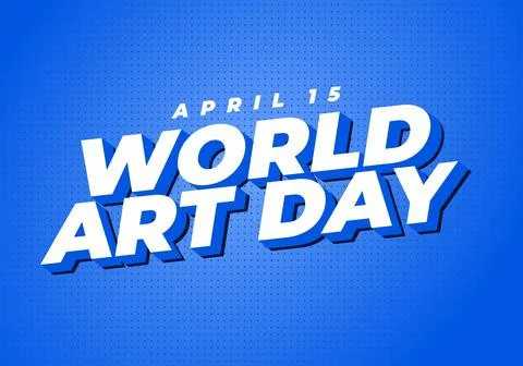 Bold blue poster with 3d white text reading world art day and small april 1.. Ilustração Stock