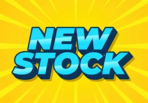 Bold blue text saying new stock on bright yellow background Stock Illustration