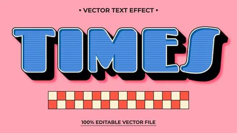 Bold Blue Times Text Effect with Shadow and Checkered Pattern on Pink Stock Illustration