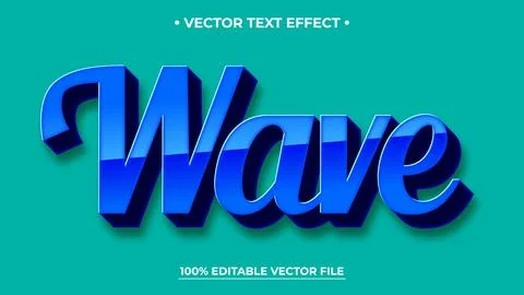 Bold Blue Wave Text Effect on Teal Background Editable Vector File Stock Illustration