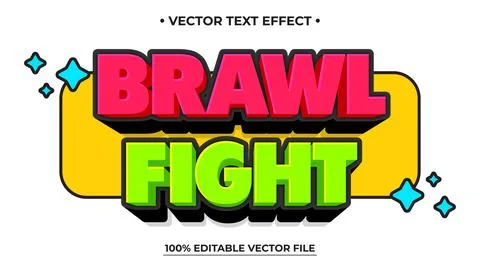 Bold Brawl Fight Text Effect with Stars and Yellow Backdrop, Editable Vecto.. Stock Illustration