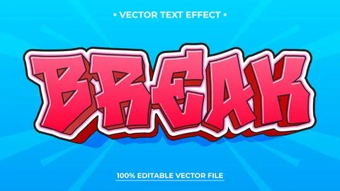 Bold Break Text Effect with Red Gradient and White Outline on Blue Background Illustrazione stock