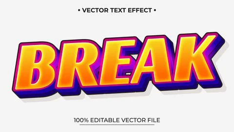 Bold Break Text Effect with Retro Colors and Editable Vector Design on Whit.. Stock Illustration