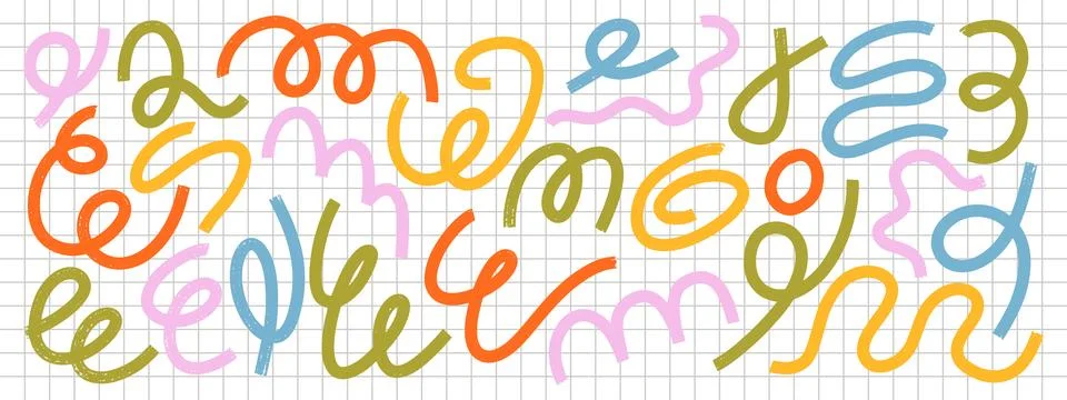 Bold brush squiggle set with thick hand drawn wavy lines and curly doodle s.. Stock Illustration
