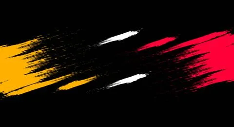Bold brush strokes of yellow white red on black hand drawn paint stroke Stockillustratie
