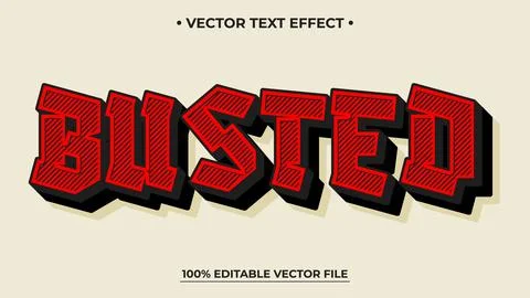Bold "Busted" Text Effect in Red and Black with Vector Design on Cream Back.. Stock Illustration