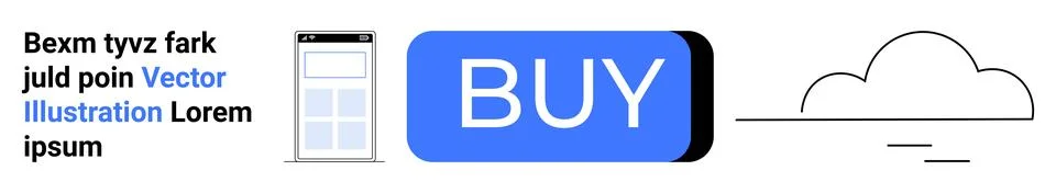 Bold BUY button, cloud icon, text section with placeholder words, and mobile  스톡 일러스트