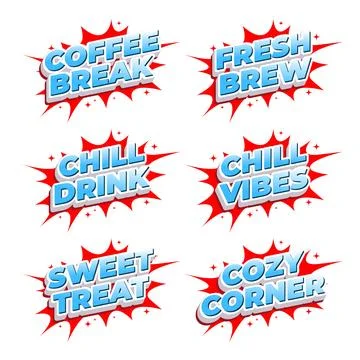 Bold Cafe Phrases with Comic Style Text Effects イラスト素材