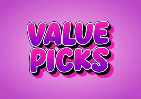 Bold cartoon style text reading value picks in purple and pink bubble lette.. イラスト素材