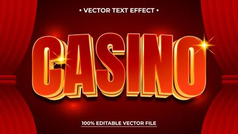 Bold Casino Text Effect with Red Curtains and Golden Accents, Vector Design Stock Illustration
