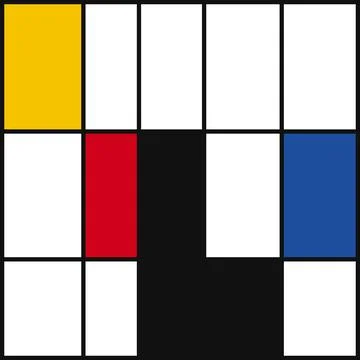 Bold colorblock grid composition with yellow red blue and black geometric r.. Ilustración de archivo