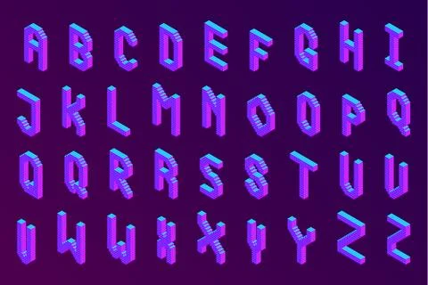 Bold colorful isometric pixel 3d font Illustrazione stock