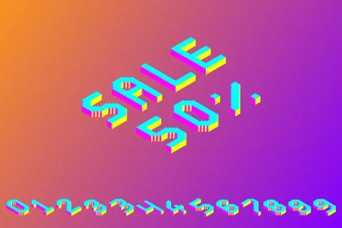 Bold colorful isometric pixel 3d numbers Stock Illustration