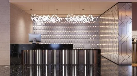 Bold Colors and Patterns in Reception Interior Design for a hotel reception.. Stock Illustration