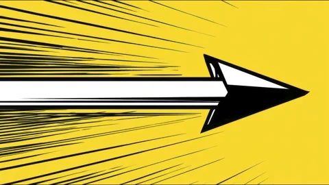 Bold comic arrow streaking across yellow backdrop sliding motion hand drawn.. Видео 339791584
