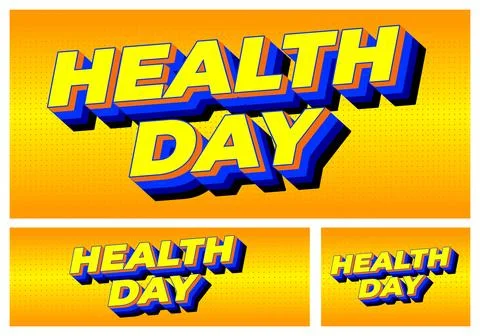 Bold comic style 3d text health day in yellow with blue shadows on orange h.. Stock Illustration