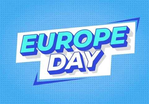Bold comic style graphic reading Europe Day in turquoise and blue on a ligh.. 스톡 일러스트